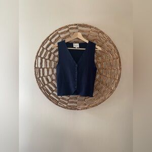 Pink Rose Navy Sleeveless V-Neck Button Front Vest